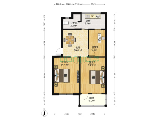 商教苑 3室1厅1卫 65平方