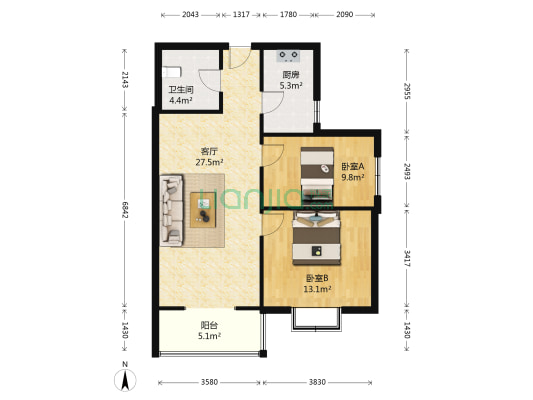 广建家园小区 2室1厅1卫 94平方