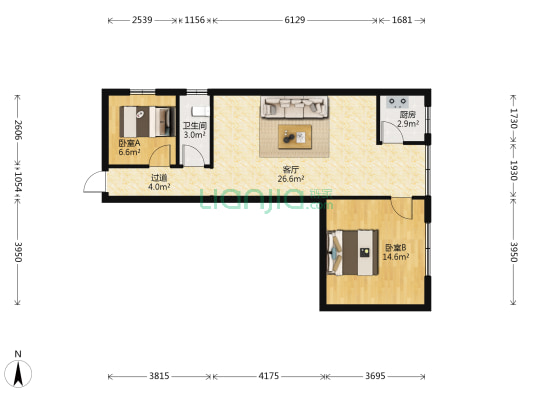 学府小区 2室1厅1卫 68平方
