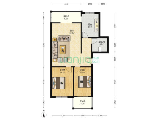 恒辉楼 2室1厅1卫 100平方