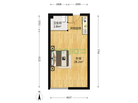 彩虹城 1室0厅1卫 54平方