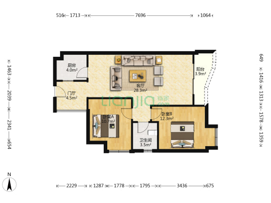 竹林别院 2室1厅1卫 81平方