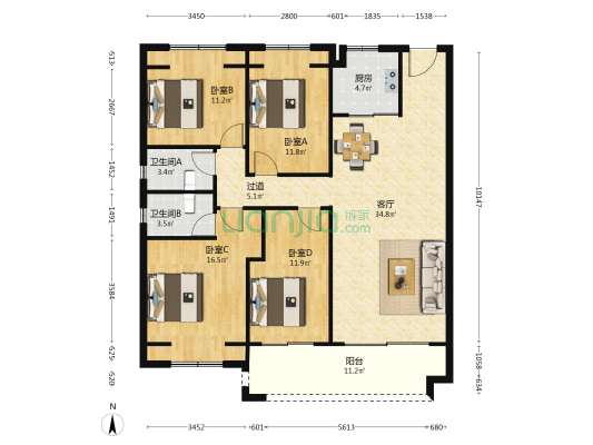 碧桂园 4室1厅2卫 143平方