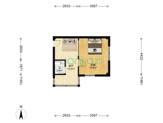 洪福社区 1室1厅1卫 38平方