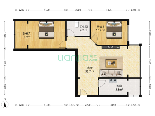 华庭苑小区 2室1厅1卫 80平方