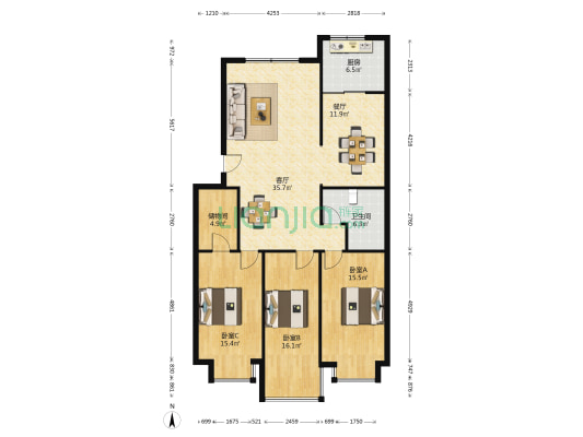 兴盛公寓 3室2厅1卫 131平方