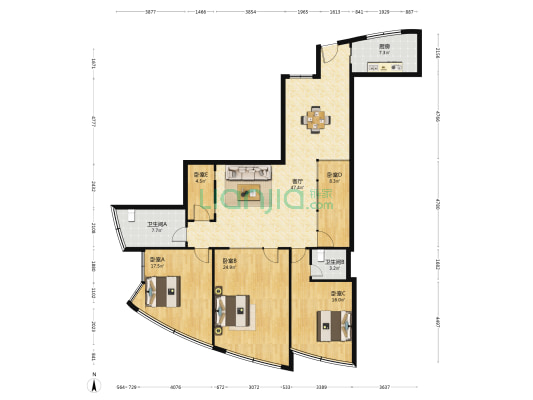 太极大厦小区 5室1厅2卫 192平方