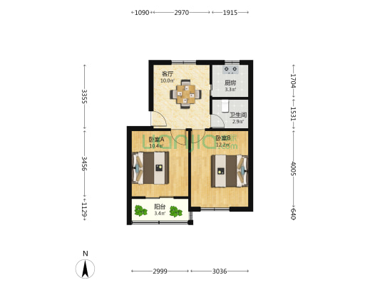 银河大楼 2室1厅1卫 53平方