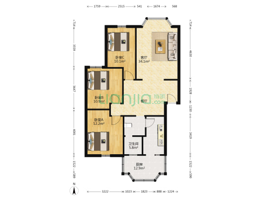 省地铁局普乐分局职工生活区 3室1厅1卫 100平方