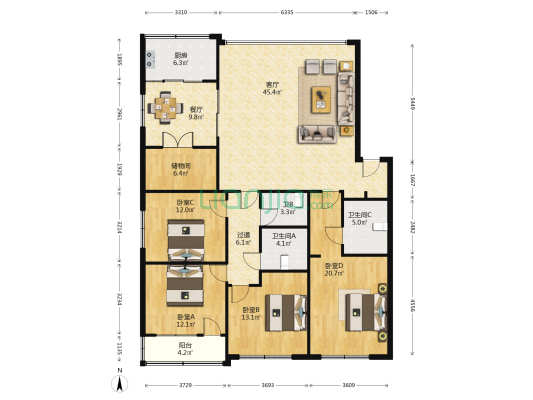 翔金苑小区 4室2厅3卫 180平方