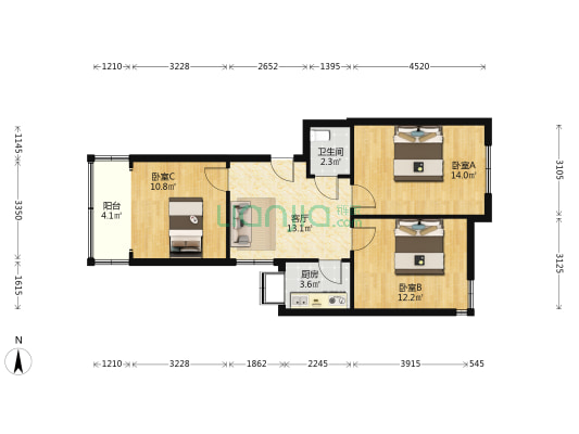 红燕社区 3室1厅1卫 76平方