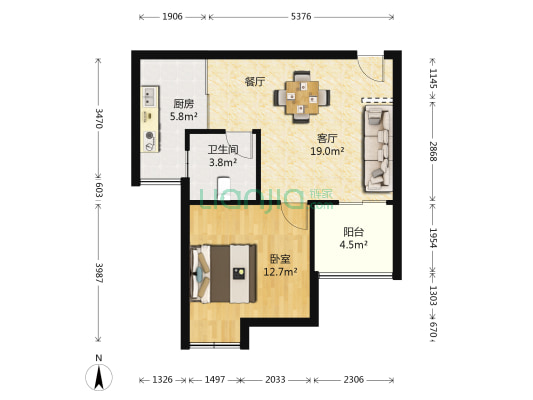 兴邦华庭 1室1厅1卫 58平方