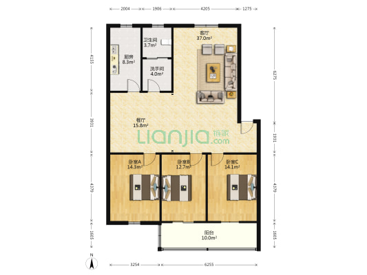 滨水左岸 3室2厅2卫 138平方