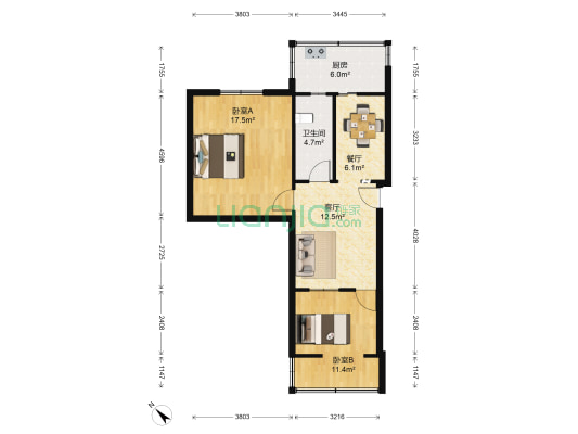 德盛路1号 2室2厅1卫 52平方