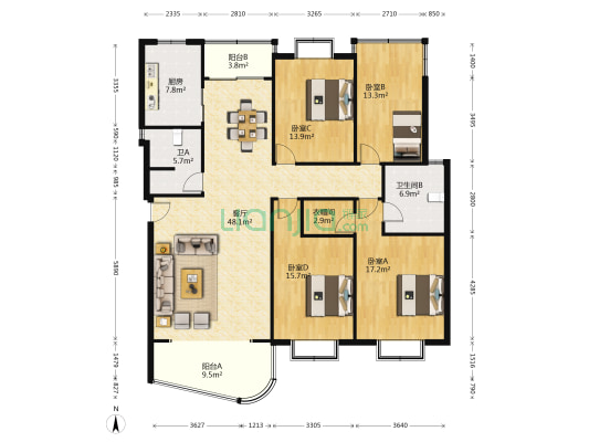 友谊嘉园 4室1厅2卫 170平方