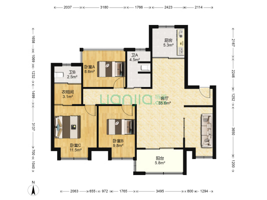 弘阳昕悦府 3室1厅2卫 116平方