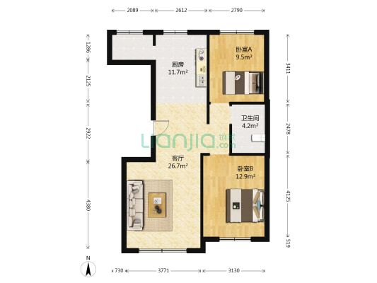 亚泰华府 2室1厅1卫 91平方