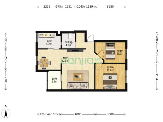 金实小区·春实园 2室1厅1卫 76平方