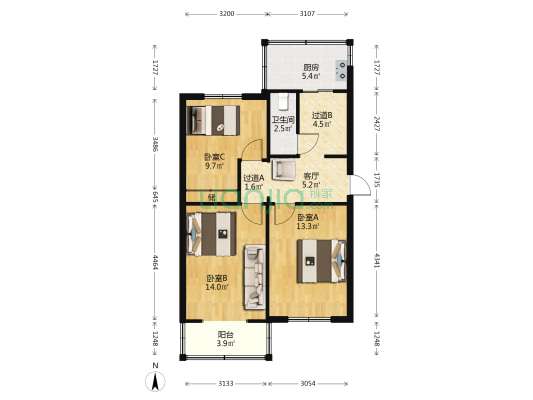 水泥厂80小区 3室1厅1卫 73平方