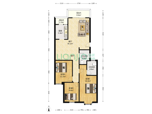 东泰花园又一居 3室1厅2卫 112平方