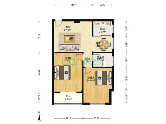 大东门公寓 2室2厅1卫 85平方