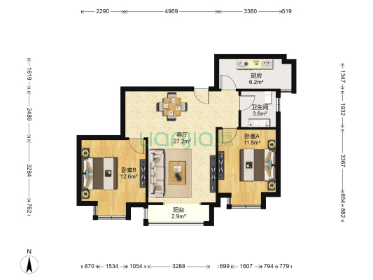 林河春天 2室1厅1卫 86平方