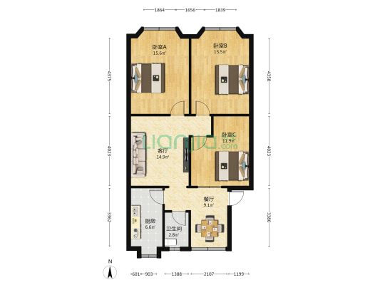赣东北大道25号 3室2厅1卫 79平方