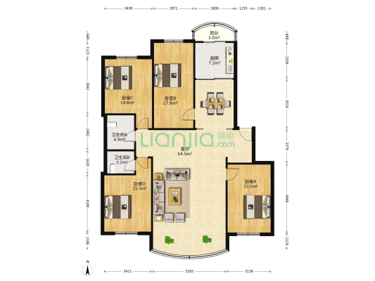 金玛海景 4室1厅2卫 182平方