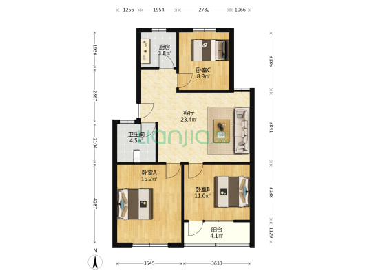 呈瑞小区 3室1厅1卫 90平方
