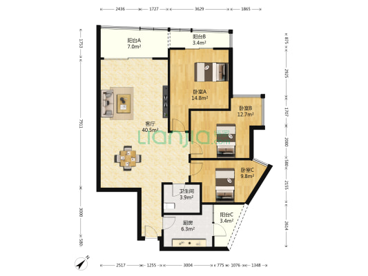 天骄年华 3室1厅1卫 115平方