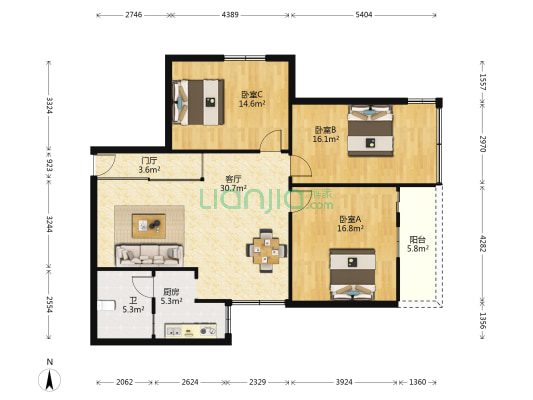 顺景安全小区 3室1厅1卫 122平方