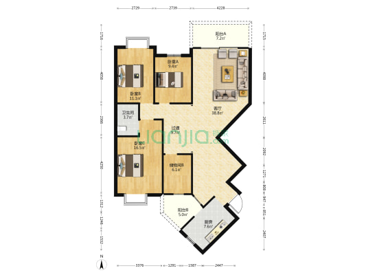瑞华园 3室1厅1卫 136平方