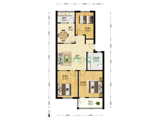 樱园西区 3室2厅1卫 89平方