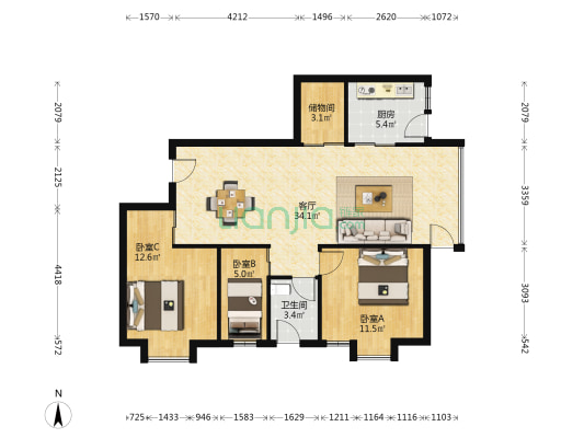 丰汇居 3室1厅1卫 81平方