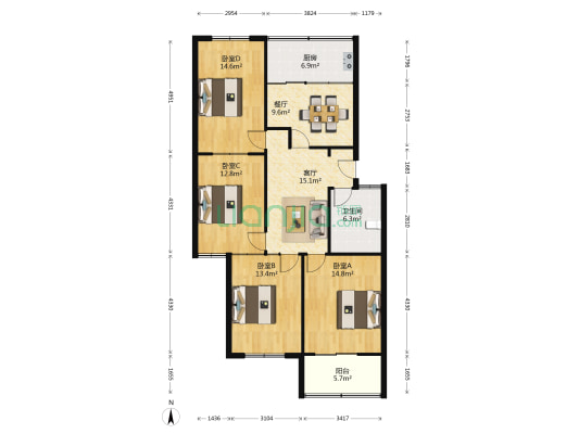花园路57号 4室2厅1卫 122平方