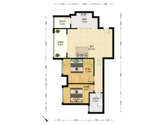 ICC凯旋门 2室1厅1卫 95平方