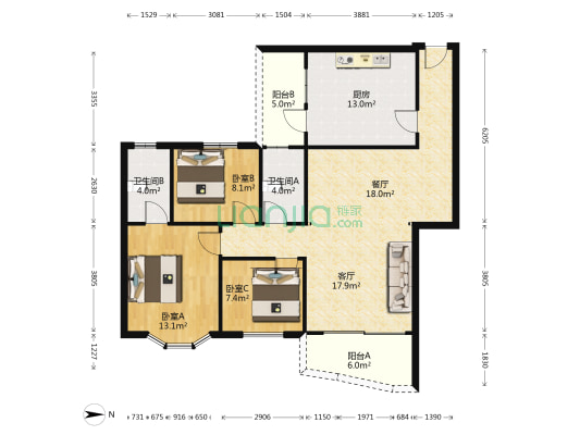 怡安苑 3室2厅2卫 115平方