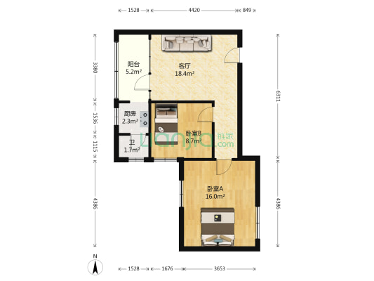 福星大楼 2室1厅1卫 71平方