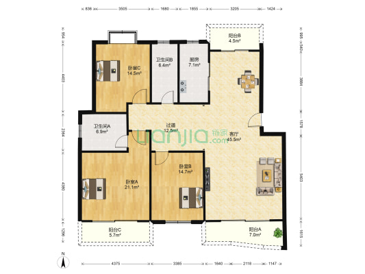 东方明珠 3室1厅2卫 157平方