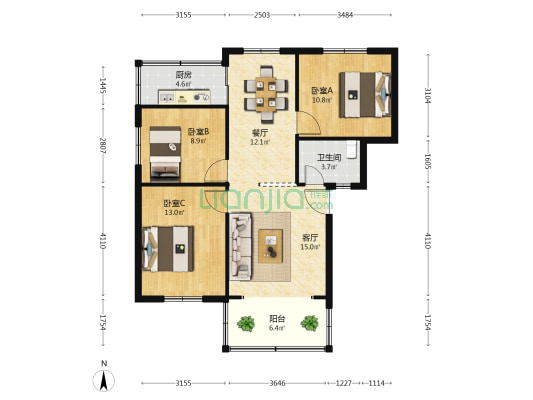 31中教职工宿舍 3室2厅1卫 78平方