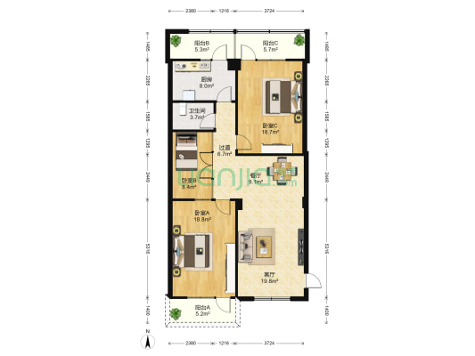 金珠大厦 3室2厅1卫 114平方