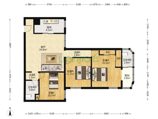 文慧园10号公寓 3室1厅2卫 118平方