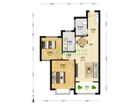 和美花园 2室1厅1卫 91平方