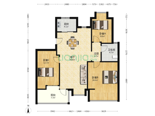 保合太和西院 3室1厅1卫 104平方