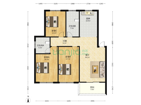 澄海嘉园 3室1厅2卫 128平方