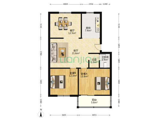 省人大宿舍 2室2厅1卫 92平方