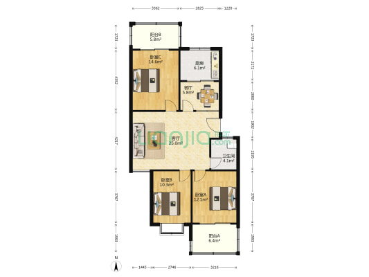 颐祥苑 3室2厅1卫 103平方