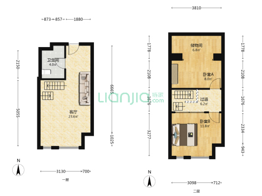 空港跃界 2室1厅1卫 48平方