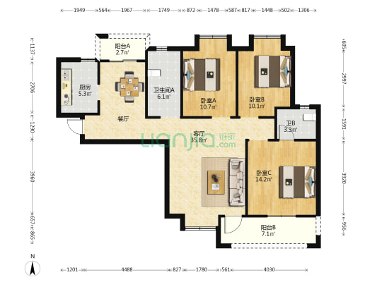 金地光谷世家 3室1厅2卫 125平方