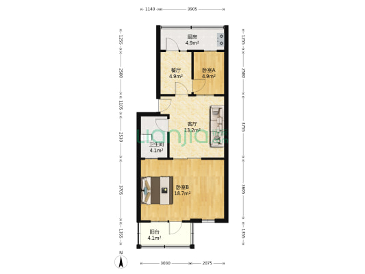 中保家属楼 2室2厅1卫 70平方